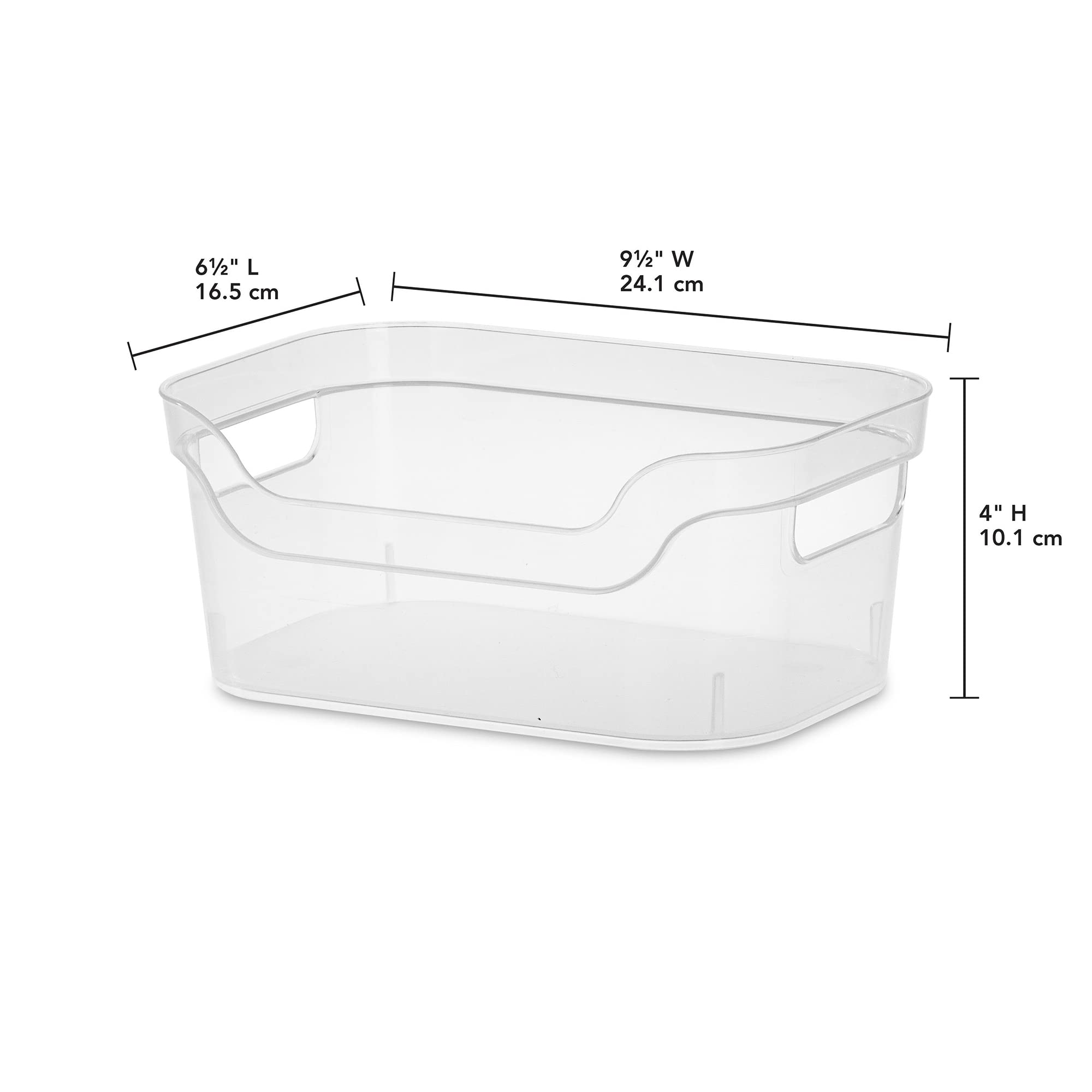 Sterilite 9.5 X 6.5 X 4 Inch Small Open Scoop Front Clear Storage Bin With Comfortable Carry Through Handles For Household Organ
